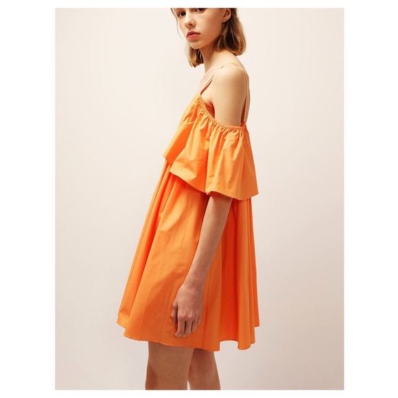 STORETS Dress Stunning Of-On-The Shoulder Orange Dress Shoulders Cutout One Size - Picture 7 of 17